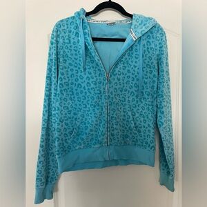 Victoria's Secret Pink Turquoise Leopard Zip-Up Hoodie
